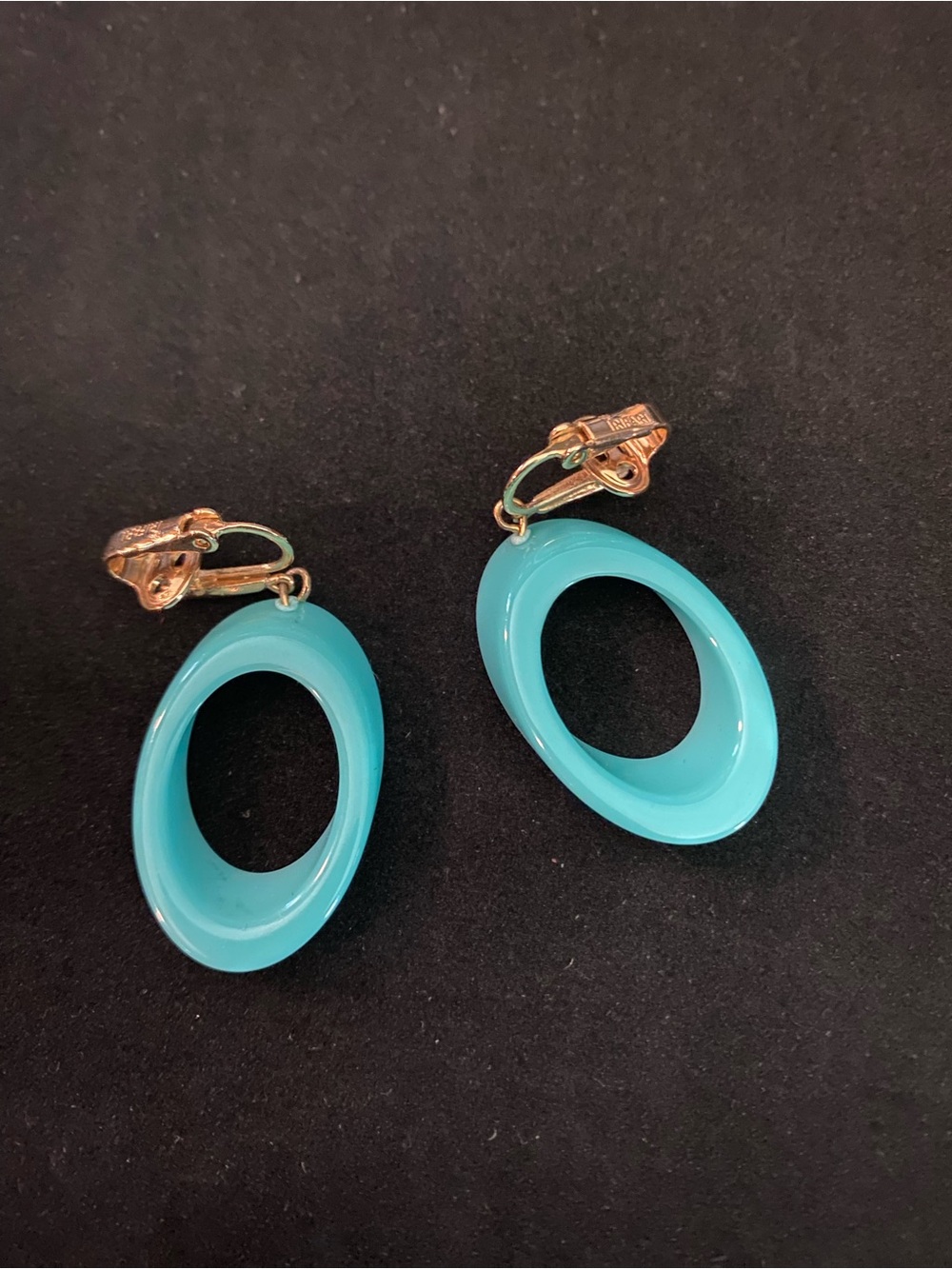 Vintage Clip-On Teal Hoop Drop Earrings